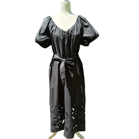 NWT Banana Republic Embroidered Cotton Poplin Ruched Midi Dress - Picture 6 of 7